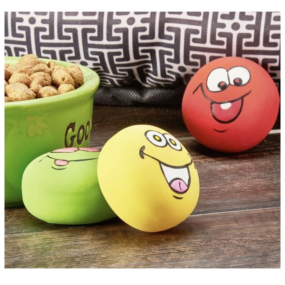 Lot of (34) - 3 Pack Vibrant Life Playful Emoticon Squeeky Rubber Dog Chew Toys - Picture 5 of 5